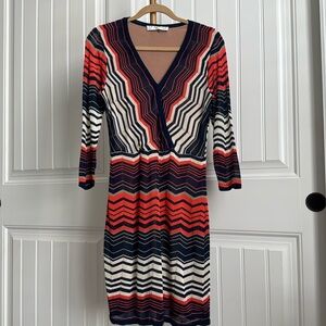 Trina Turk Harbor Dress Crochet Knit Faux Wrap Zig Zag Chevron Size Medium